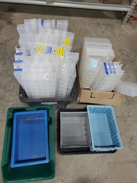 Lot 173: Assortment of Plastic Storage Bins and Bolt Bin Dividers