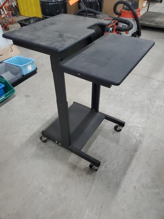 Lot 179: Adjustable Rolling Sit Stand Computer Workstation Cart Dual Surface