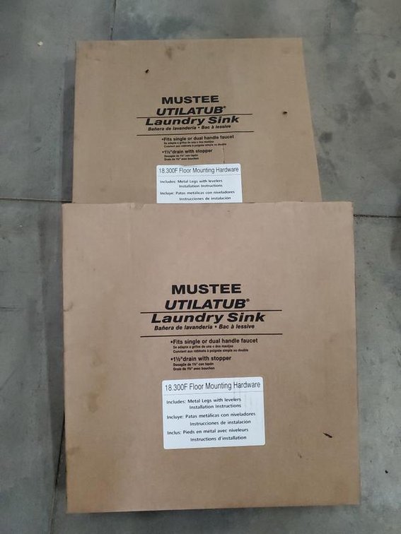 Lot 34: Pair of Mustee 18.300F Utilatub Floor Mounting Hardware Kits