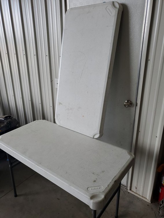 Lot 47: Pair of 4 Ft White Plastic Folding Utility Tables 24x48 Used