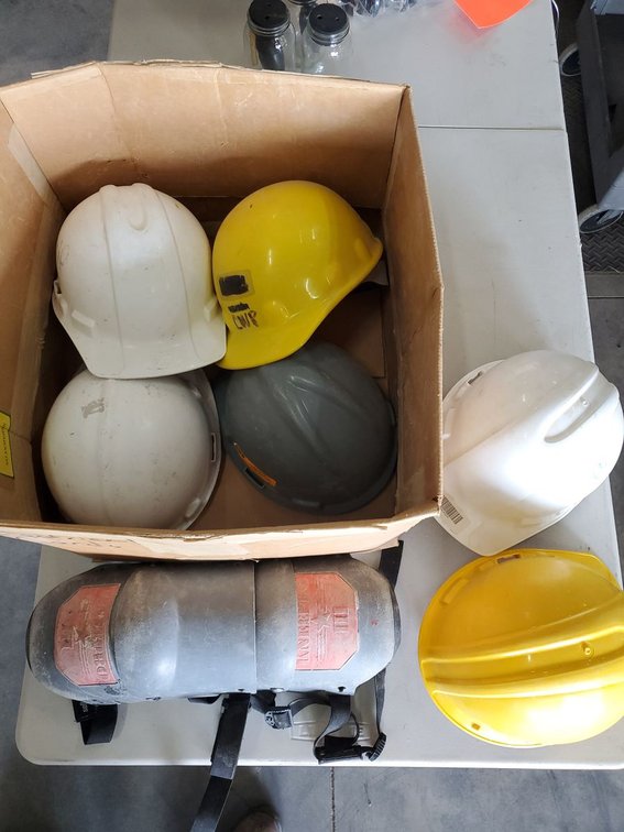 Lot 120: Lot of Assorted Hard Hats & Back Support Belt Safety Gear