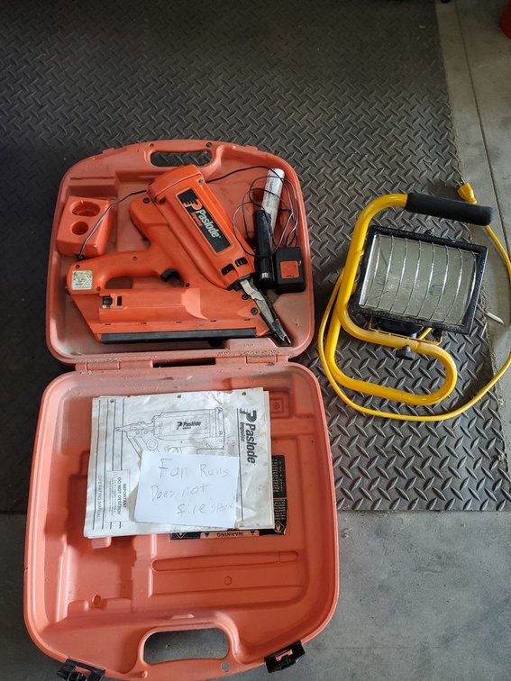 Lot 19A: Paslode Impulse Framing Nailer Kit w/ Case Parts Repair + Work Light