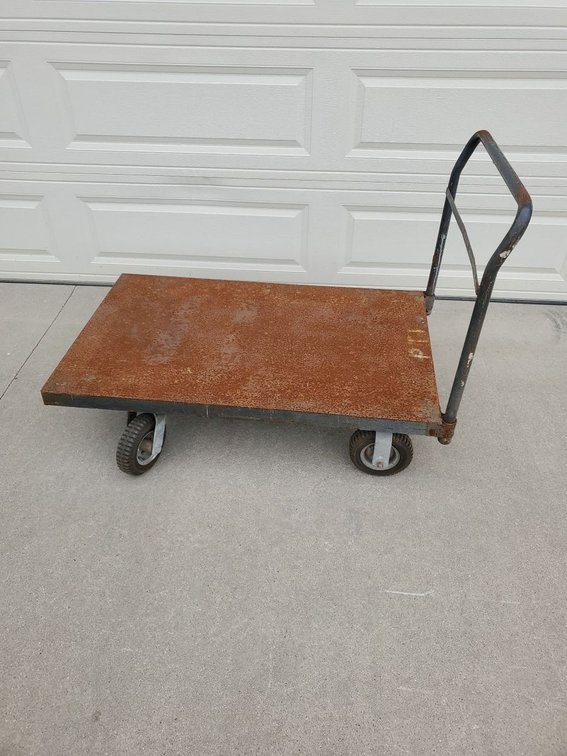 Lot 66: Heavy Duty Steel Platform Cart Dolly w/ Removable Handle Pneumatic Tires