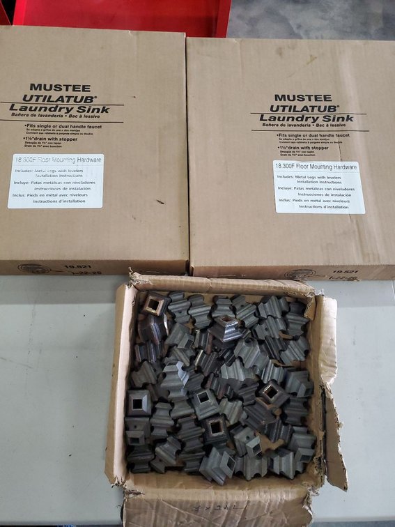 Lot 74: Mustee Utilatub 18.300F Floor Mounting Hardware & Metal Parts Lot