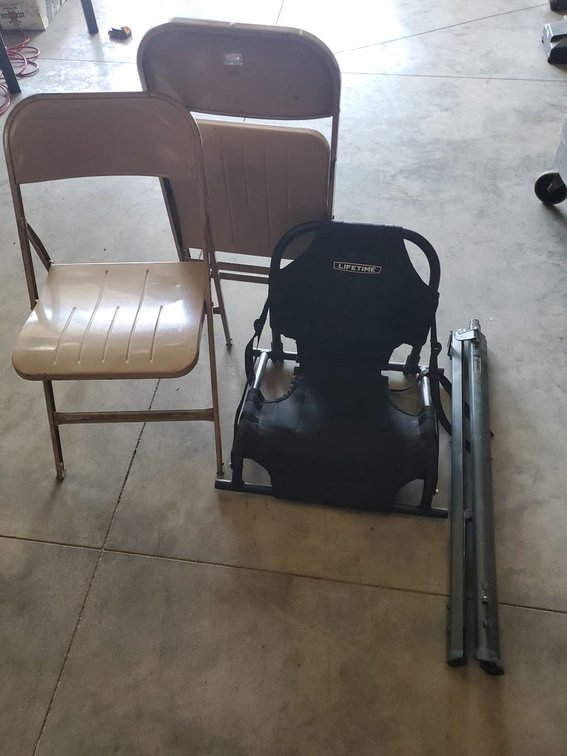 Lot 76A: Lot of Assorted Folding Chairs and Lifetime Stadium Seat