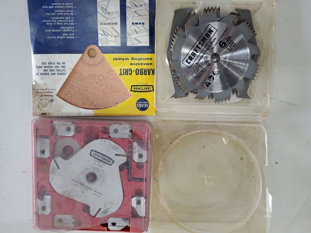 Lot 79: Craftsman Woodworking Accessory Lot Saw Blade Cutter Head Sanding Wheel