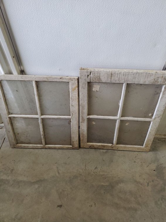 Lot 144: Pair of Antique Barn Windows Wood Frame 4 Pane Rustic Farmhouse Decor
