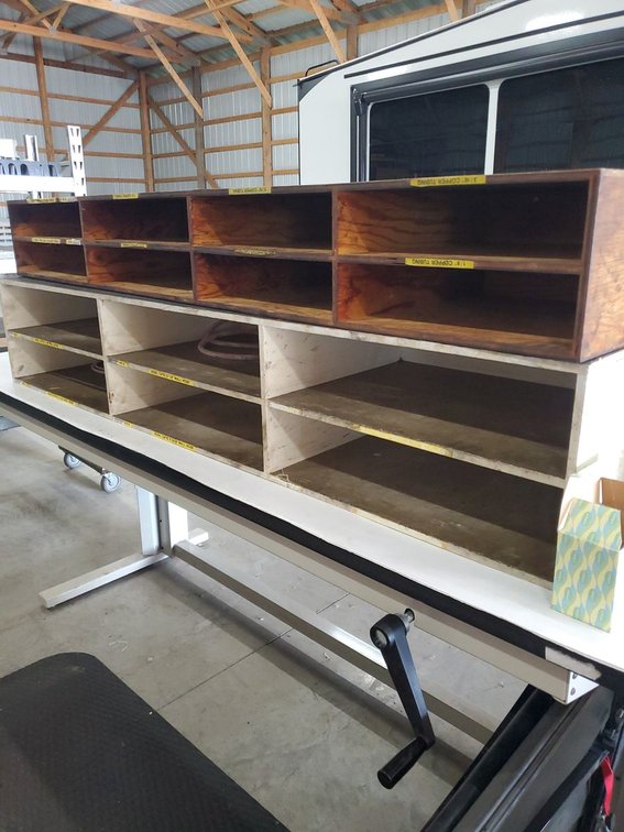 Lot 161: Wooden Shop Storage Cubbies With Hose Industrial Utility Organizer Lot