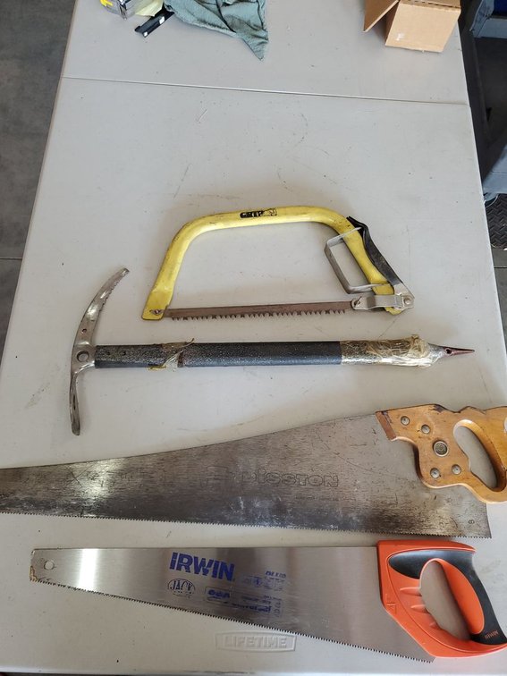 Lot 160: Disston Irwin Hand Saws Grip Bow Saw Masonry Hammer Tool Lot