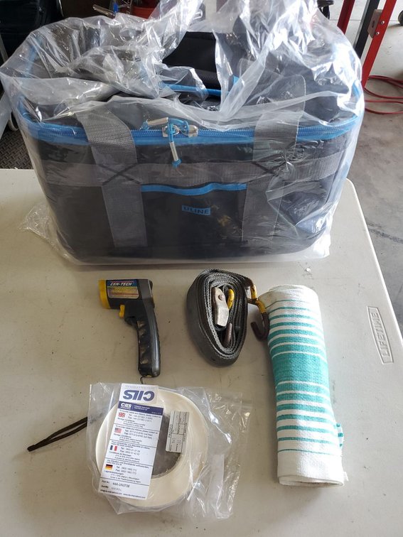Lot 164: Box Lot of Assorted Shop Supplies Uline Cooler Cen-Tech Thermometer