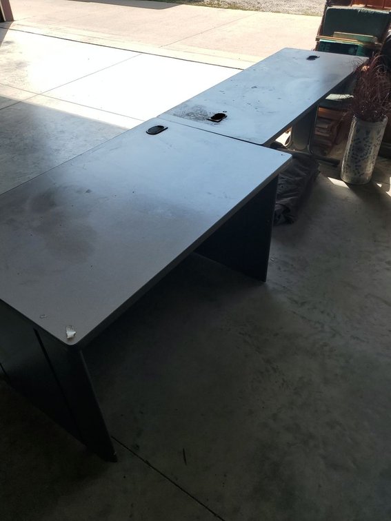Lot 166: Pair of Gray Laminate Office Desks With Cable Grommets Used