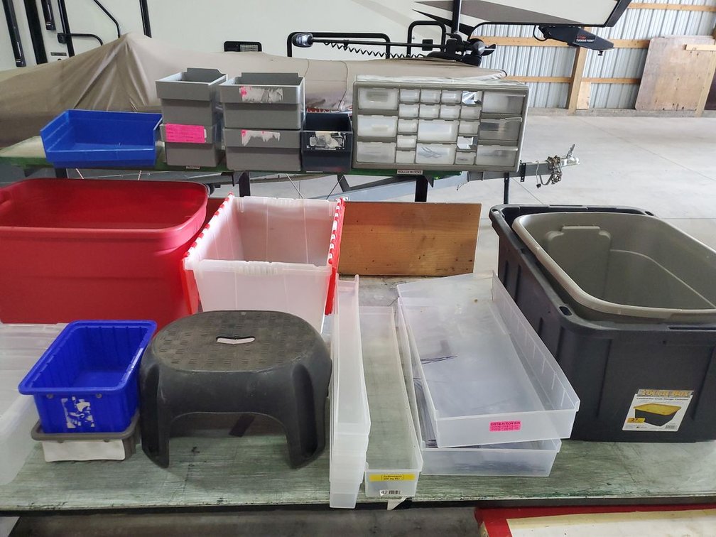 Lot 169: Lot of Assorted Plastic Storage Bins Totes Drawer Trays Organizer