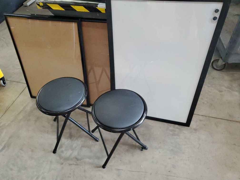 Lot 180: Folding Stools & Framed Dry Erase Bulletin Boards Mixed Lot