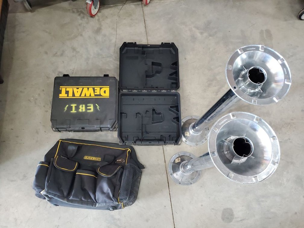 Lot 182: Lot of Assorted Tool Cases, Tool Bag & Aluminum Table Bases