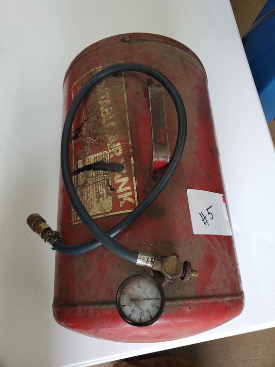 Lot 5: Portable Compressed Air Tank Red Steel Hose Gauge Quick Connect
