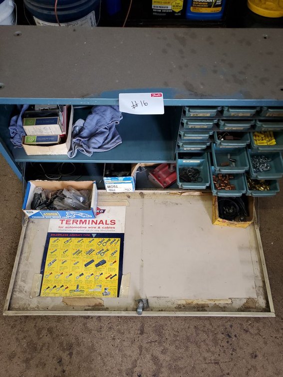 Lot 16: Industrial Steel Parts Organizer Cabinet w/ Assorted Electrical Terminals