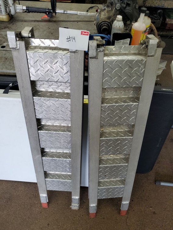 Lot 14: Pair of Aluminum Folding Loading Ramps Diamond Plate 7 Ft Used