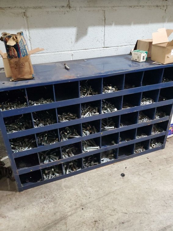 Lot 50: Steel Parts Organizer Cabinet w Assorted Bolts Nuts Washers Hardware