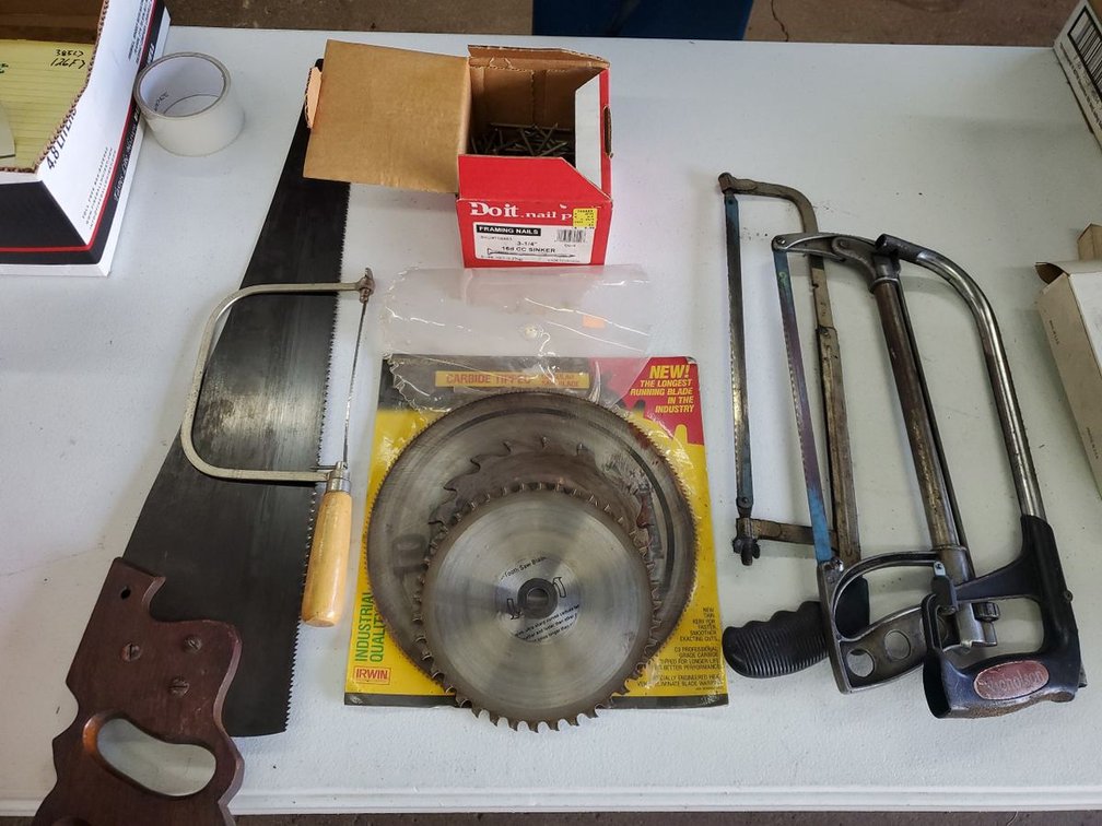 Lot 55: Assorted Hand Tools Lot Hand Saws Blades Nichols Caulking Gun