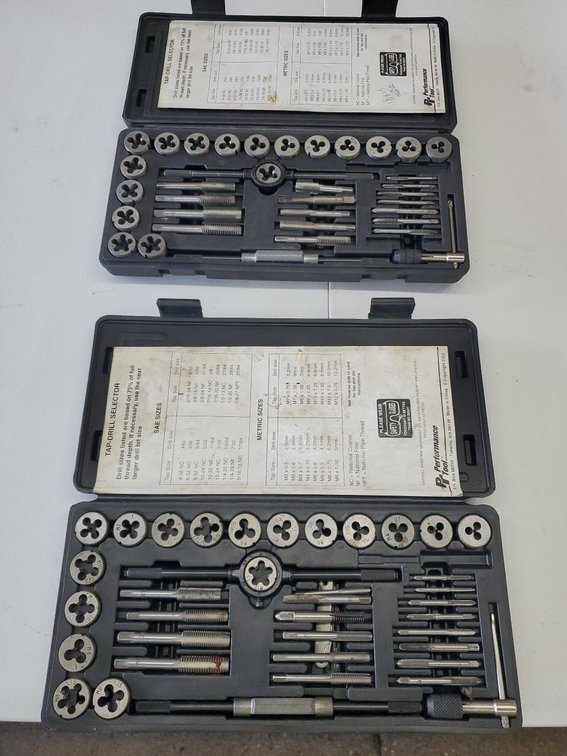Lot 63: Performance Tool SAE & Metric Tap and Die Set Lot in Cases Used