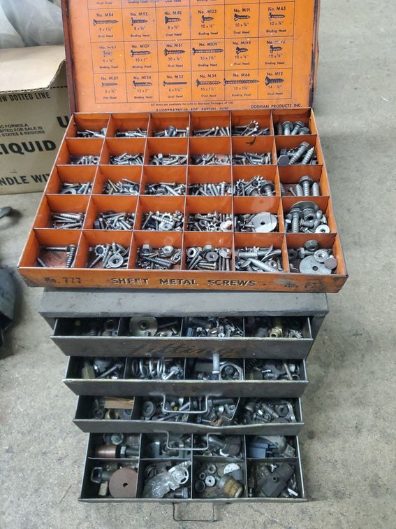 Lot 88: Vintage Dorman Sheet Metal Screw Tray & Metal Parts Cabinet Lot