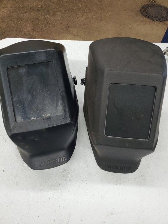 Lot 100: Pair of Jackson Welding Helmets Black Passive Hood Masks Used