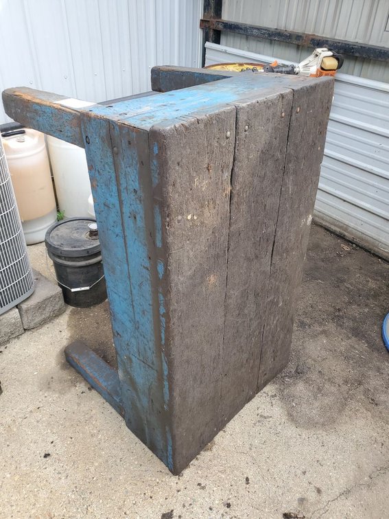 Lot 125F: Primitive Painted Wood Workbench Butcher Block Style Table Bench