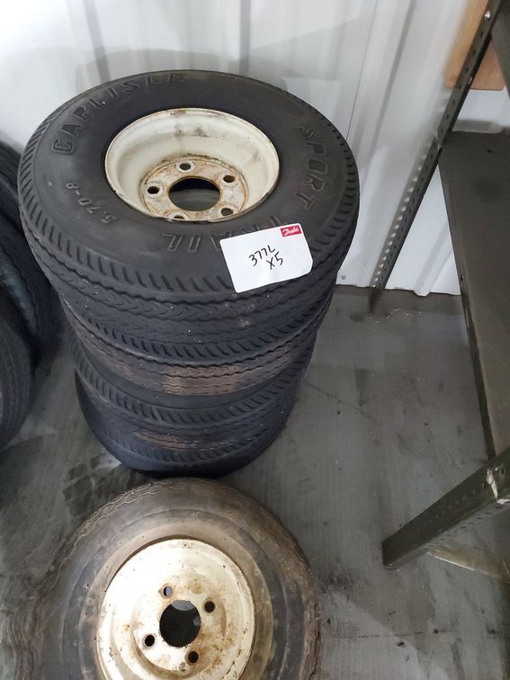 Lot 377L: Set of 5 Carlisle Sport Trail 5.70-8 Trailer Tires on Steel Rims