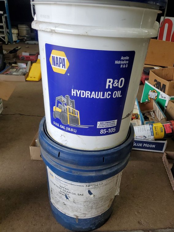 Lot 150: NAPA Hydraulic Oil & Gear Oil 5 Gallon Pails Partial Contents