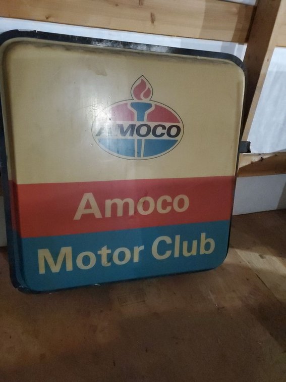 Lot 162L: Vintage Amoco Motor Club Lighted Advertising Sign 38in Square