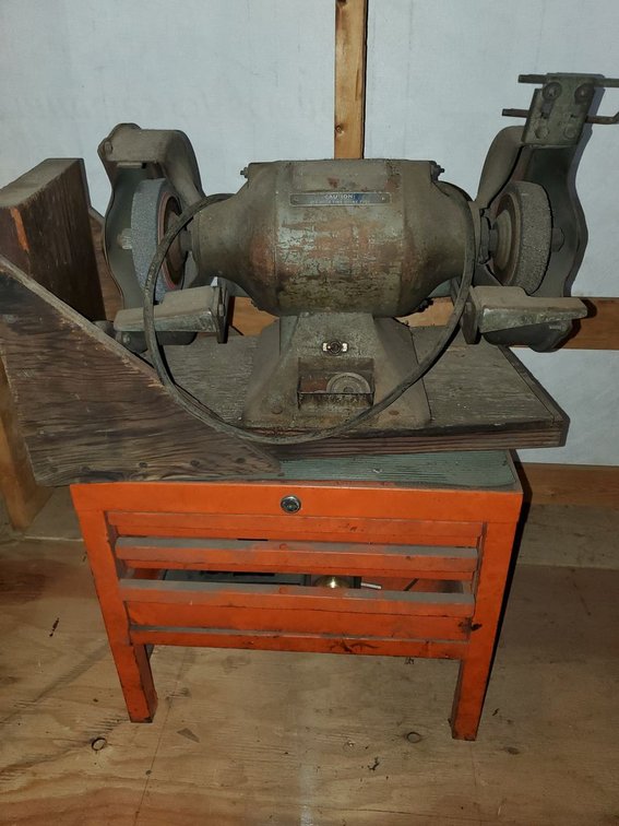 Lot 165L: Vintage Dayton Double Wheel Bench Grinder on Metal Stand Parts Repair
