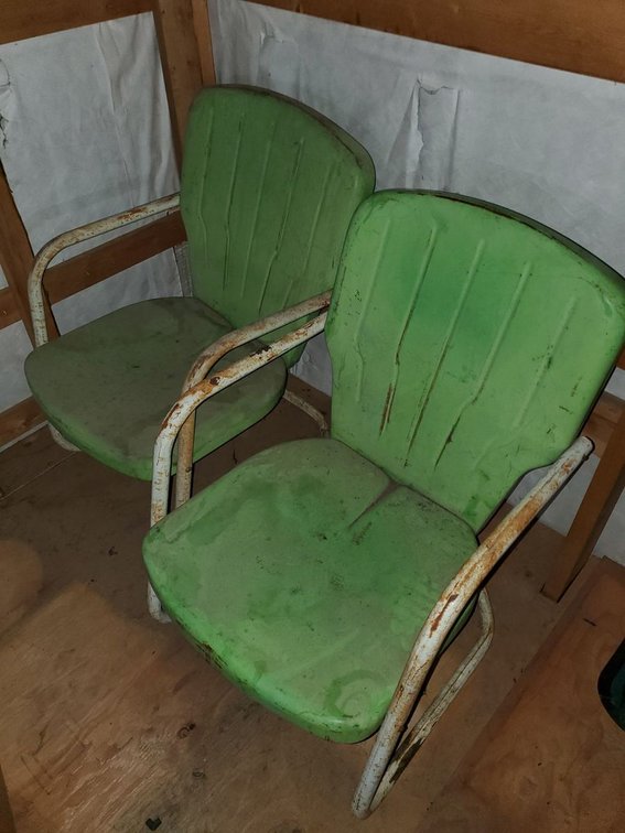 Lot 164L: Pair of Vintage Green Metal Patio Arm Chairs Mid Century