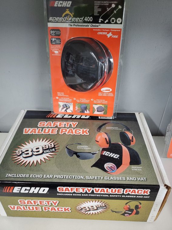 Lot 170: New String trimmer head and safety gear