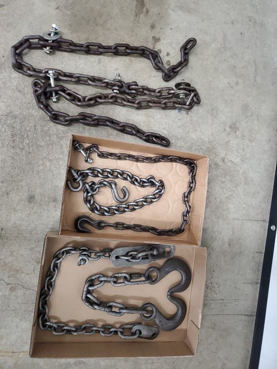 Lot 62A: Cherry Picker Lift Chain & Hook Accessory Lot Heavy Duty Steel Used
