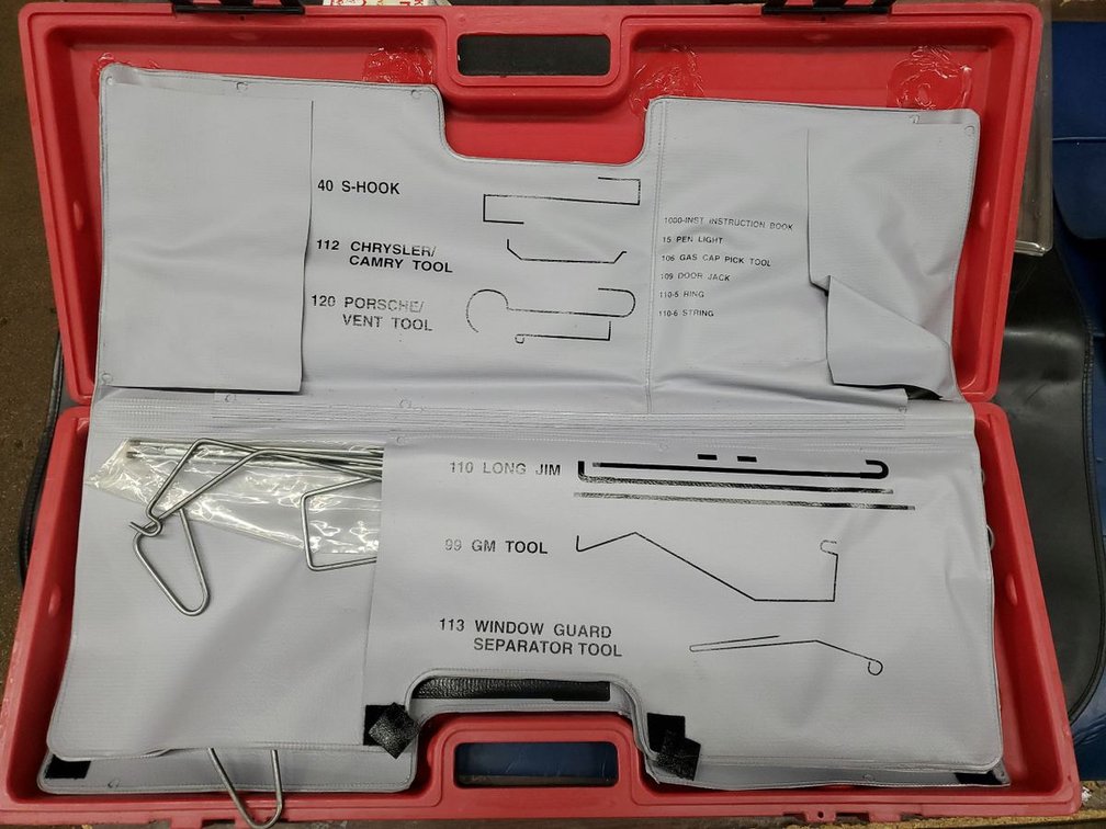 Lot 72A: Automotive Door Unlocking Tool Kit Lockout Set Red Carry Case Used