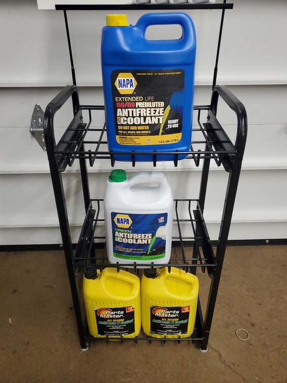 Lot 200: NAPA Coolant Display Rack w/ 4 Unopened Antifreeze Gallons