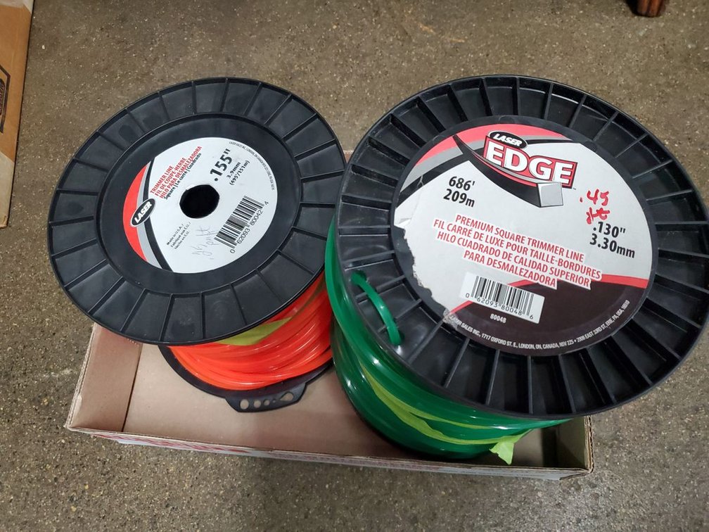 Lot 221: Pair of Laser Heavy Duty Square Trimmer Line Spools Near Full Rolls