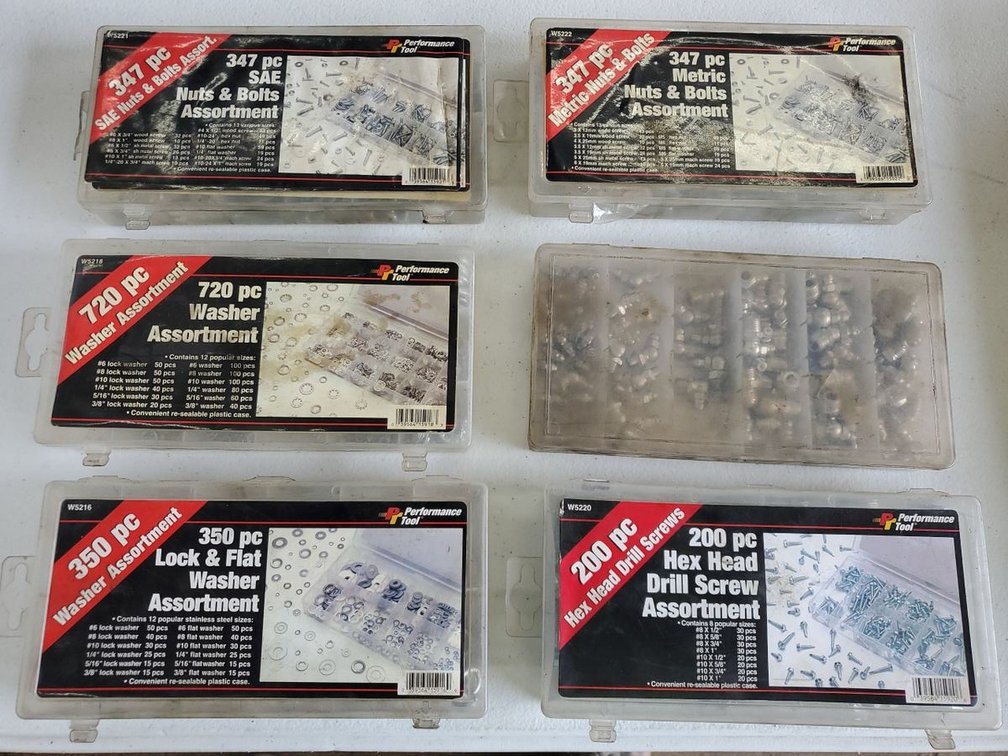 Lot 52: Lot of parts organizers including Grease zerks and hardware