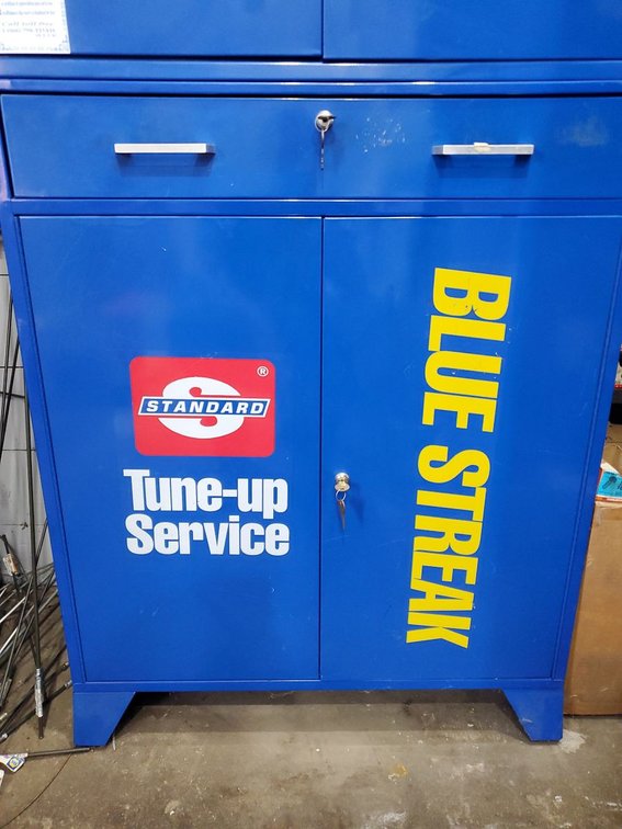Lot 232: Standard Tune-Up Service Blue Streak Metal Shop Cabinet w/ Parts