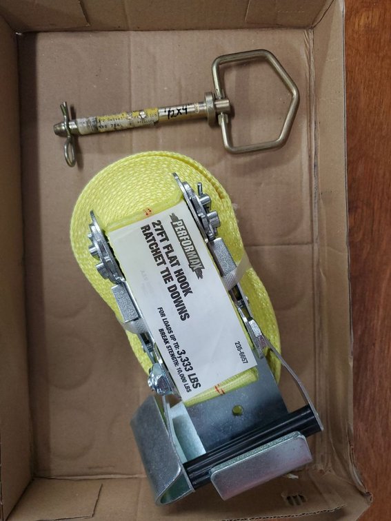 Lot 234: Performax Ratchet Tie Down Strap w/ Swivel Hitch Pin Trailer Tow Lot