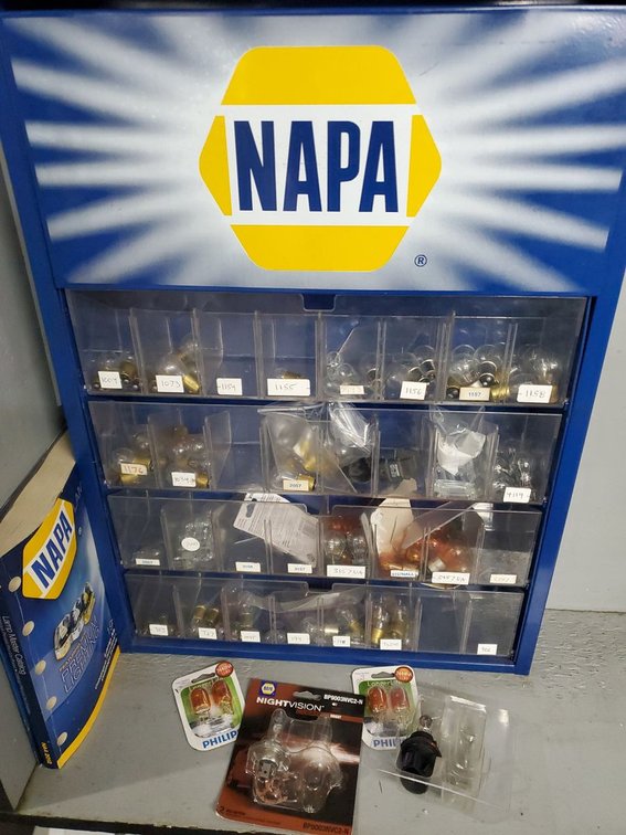 Lot 245: NAPA Automotive Bulb Organizer Cabinet w Assorted Philips Sylvania