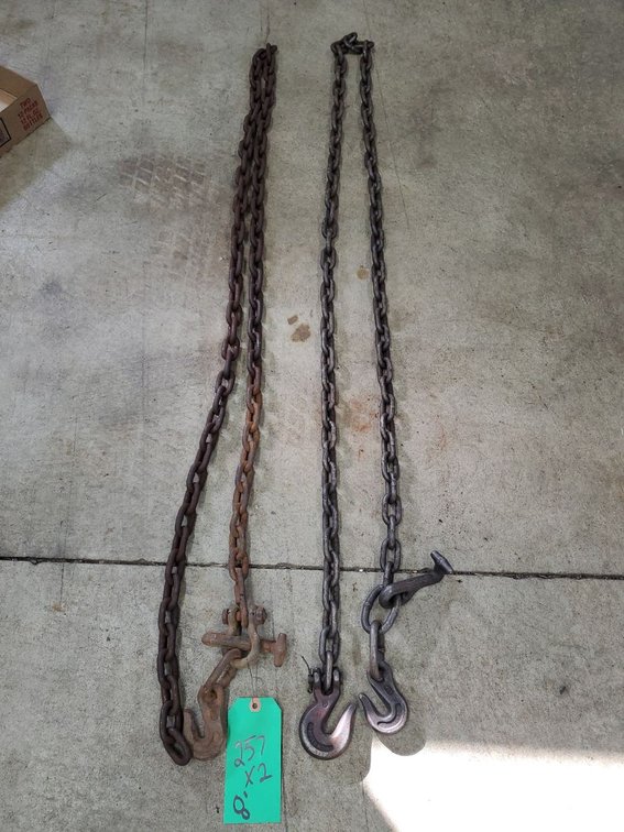 Lot 257: Heavy Duty Tow Log Chain Set 8 Ft Hooks Farm Trailer Towing Used