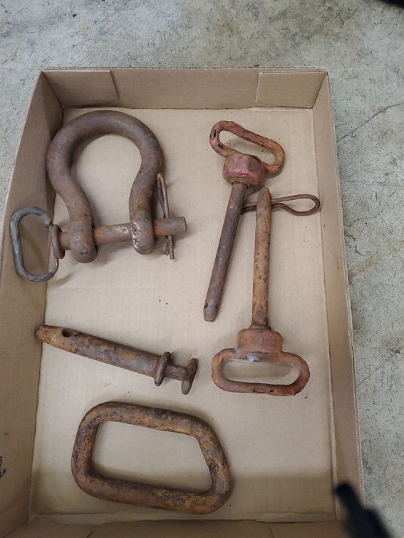 Lot 262: Lot of Assorted Trailer Hitch Tow Shackles Pins & Forged Ring Hardware