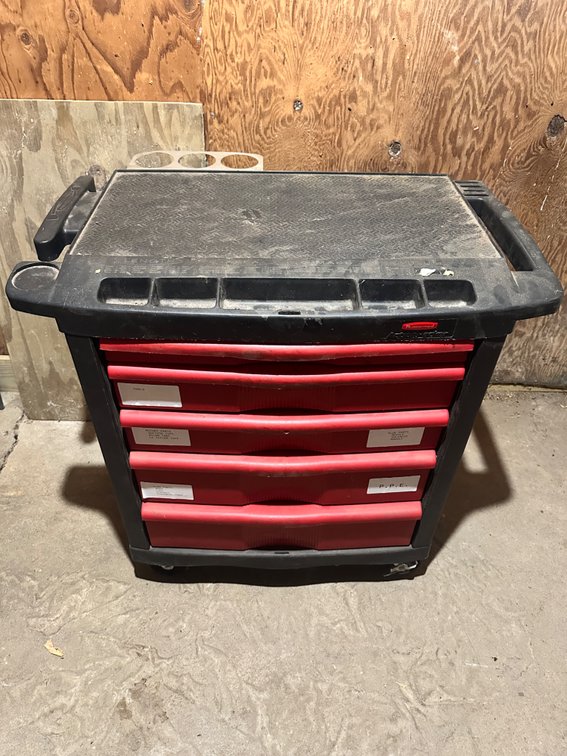 34” x 20” Rolling Plastic Tool Cart Box (Rubbermaid ActionPacker)