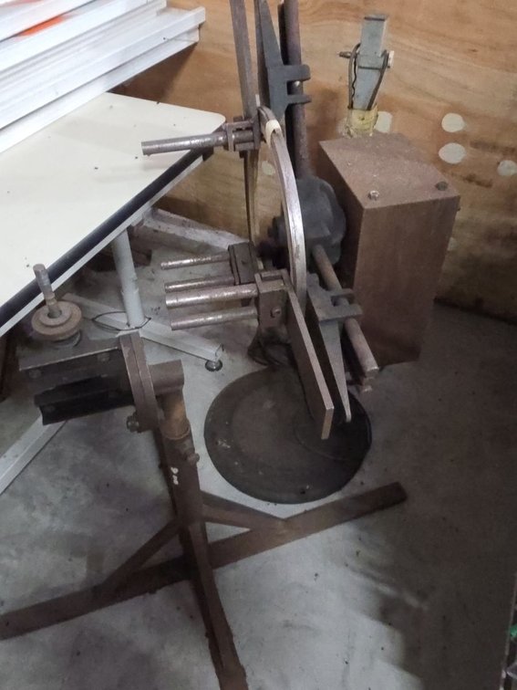 Vintage Industrial Metal Ring Roller Bending Machine on Stand