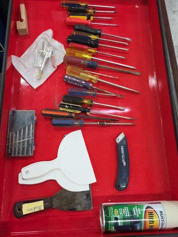 Assorted Hand Tools Screwdrivers Scrapers Utility Knife Blow Gun Lot