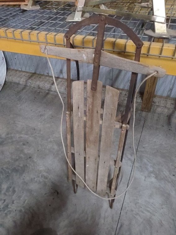 Vintage Wood & Metal Steering Snow Sled Pull Rope Rustic Decor
