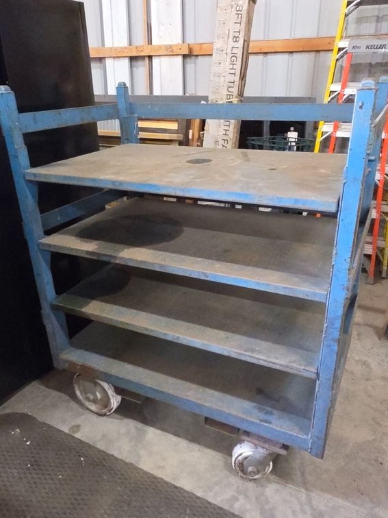 Industrial 4 Tier Steel Rolling Stock Cart Tilt Shelf Shop Truck