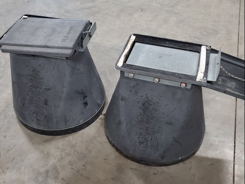 Lot 67: Feed bin poly boots with slide valves