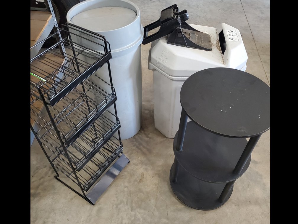 Lot 87: Trash cans and misc shelves 